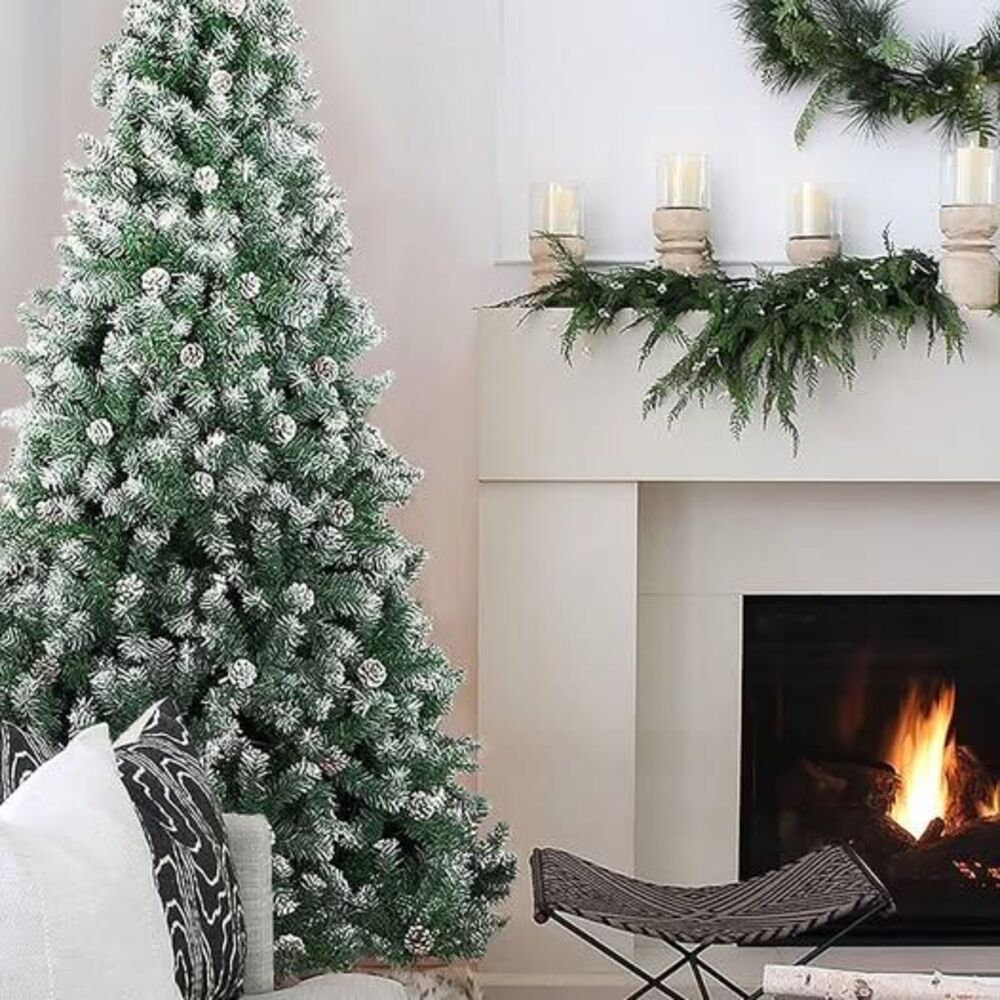 Perfect Holiday 4' Frosted Oregon Fir with Snow Dusted Pine Cones Christmas tree